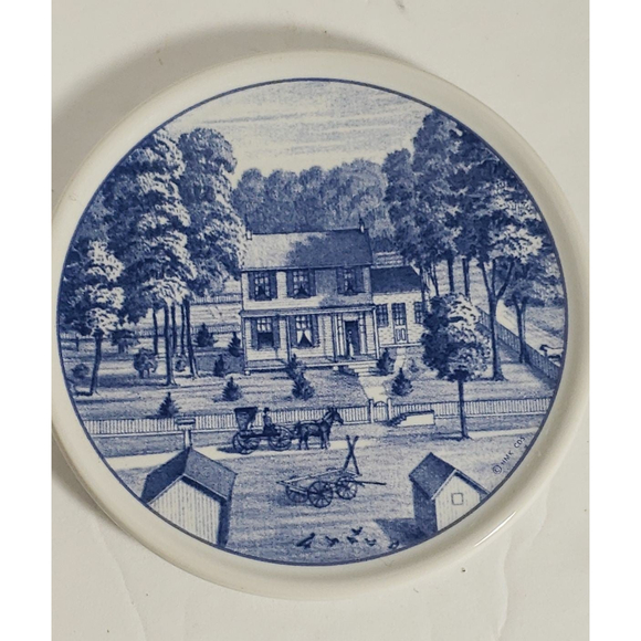 VTG Hallmark Coasters Set Of 4 Farm Scenery Missouri Round Blue and White - Picture 4 of 7